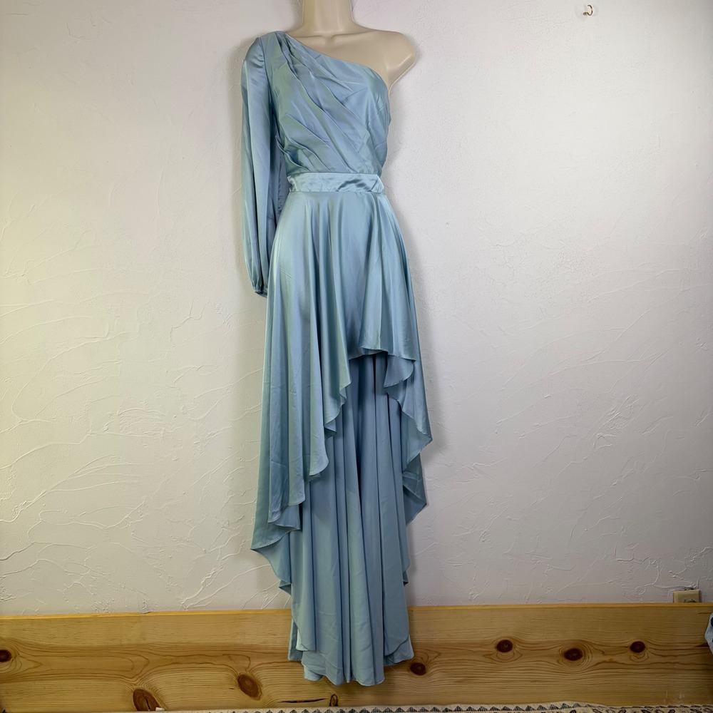 NEW Mac Duggal High Low Gown 10 Blue Satin Formal Gala Prom HOCO Homecoming